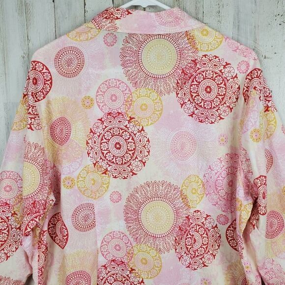 Lemon Grass Button Down Shirt Pink Red Patterned Size 1X - Picture 7 of 9